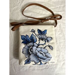 ✨Brighton Crossbody Bag - White Leather with Blue Floral Embroidery✨